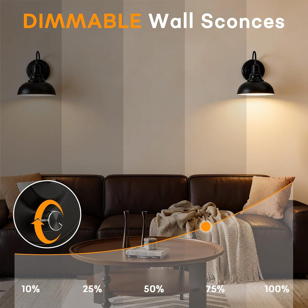 Lightess Dimmable Wall Sconces with Switch, Industrial Gooseneck Wall Light with Dimmer, Black Wall Mounted Bedside Lamps Set of Two