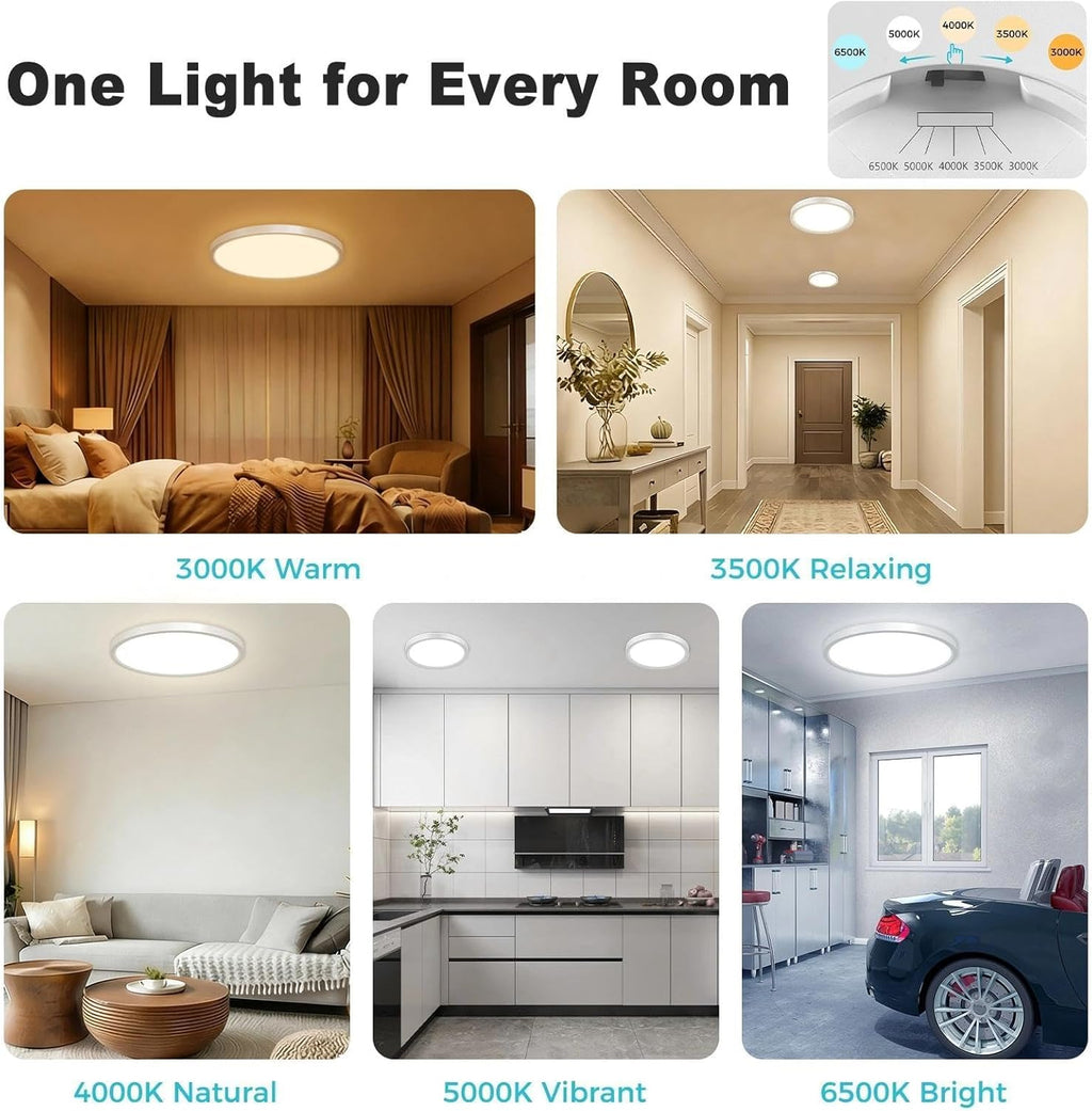 libtit 4Pack 7inch LED Flush Mount Ceiling Light, Dimmable & 5Color Temperatures (3000K-6500K), 15W Round Slim White Light Fixture for Closet Hallway Kitchen Bathroom Laundry