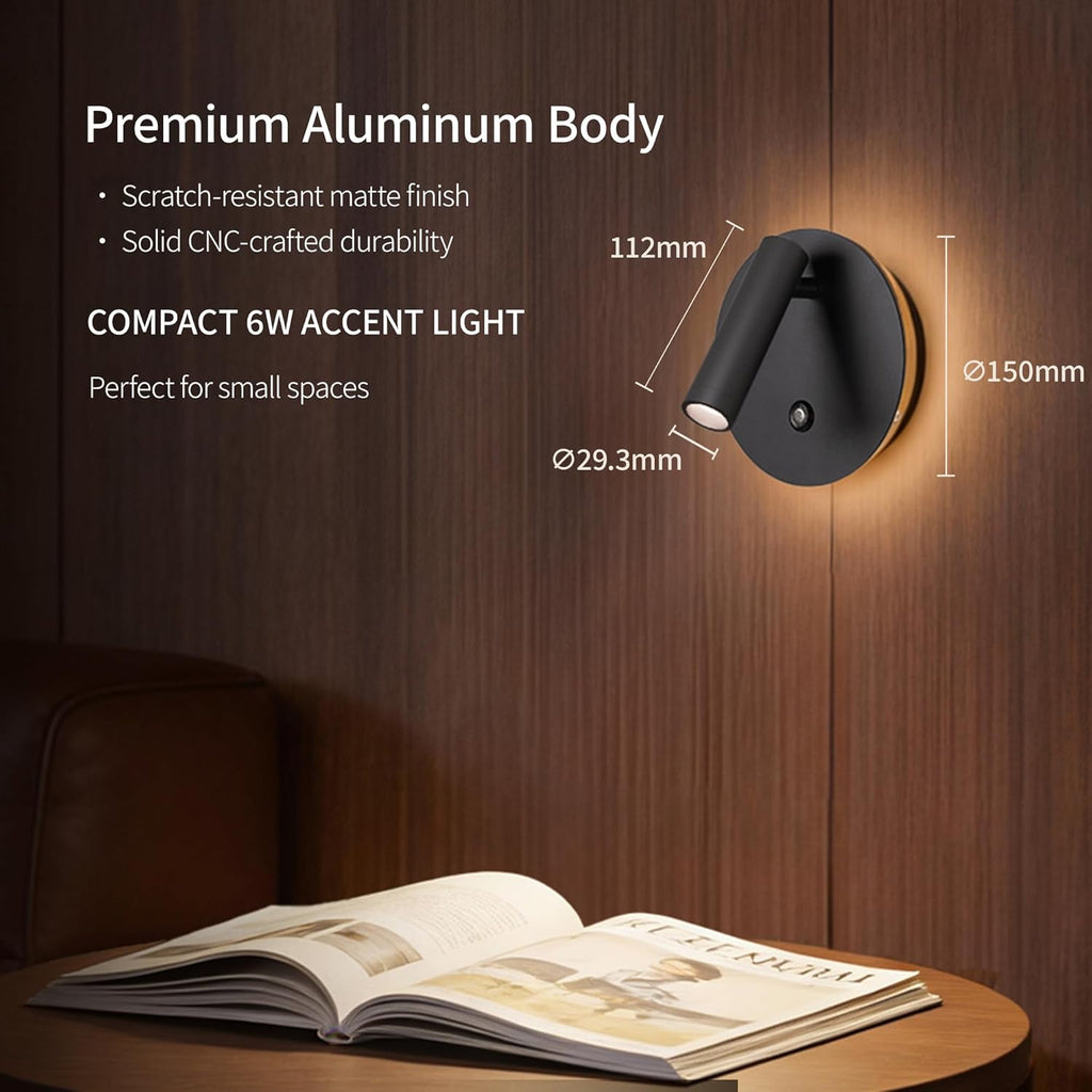 Aisilan Modern Dimmable LED Wall Sconce, 6W Adjustable Angle Bedside Wall Lamp with Touch Switch, Hardwired Indoor Wall Light for Bedroom, Living Room & Hallway