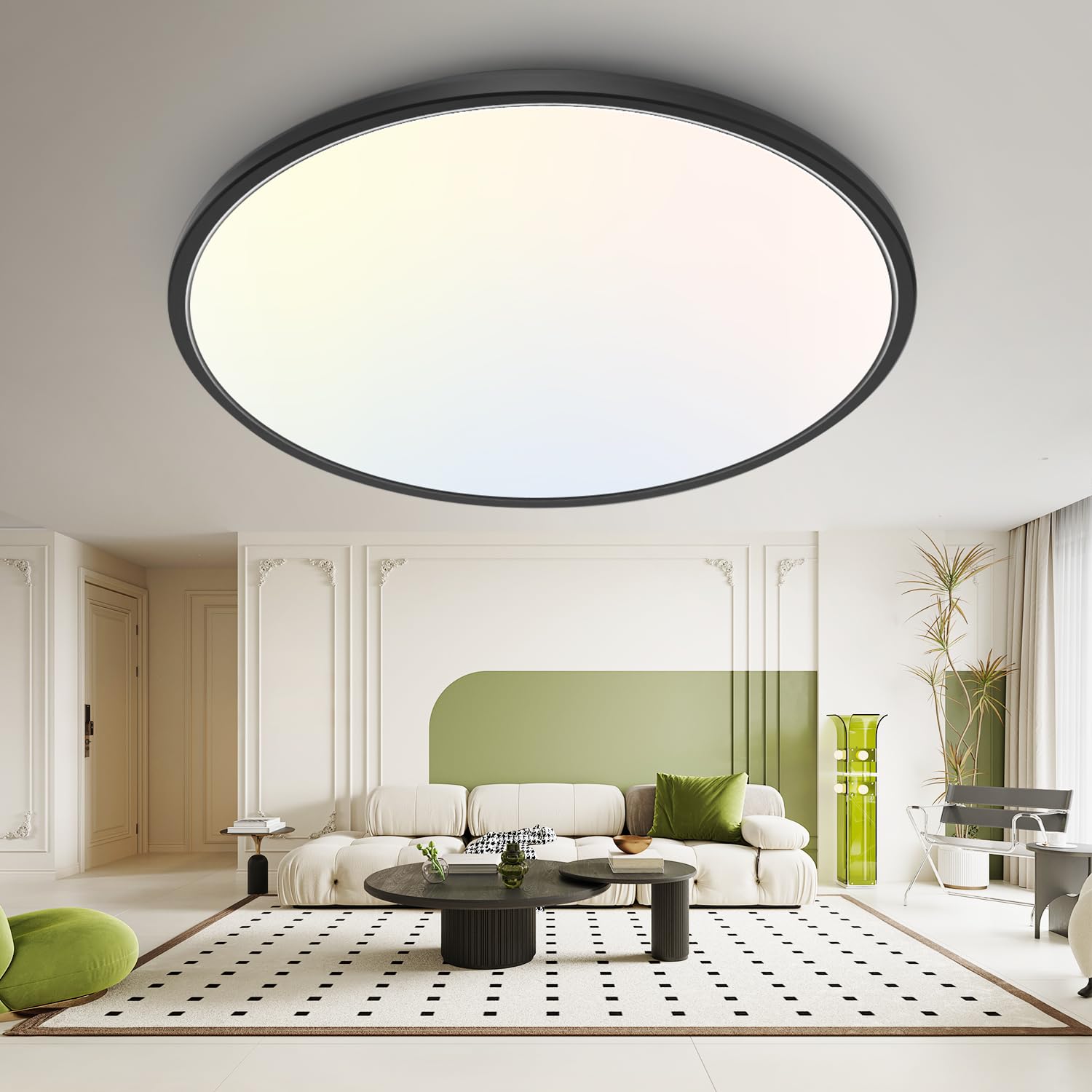 hepside 12Inch Flush Mount Light Fixture White, 28Watt, Dimmable & 3000K-4500K-6000K 3 Color Selectable Flush Ceiling Light Fixture 3200LM Low Profile Ceiling Light for Kitchen Bedroom Hallway Porch