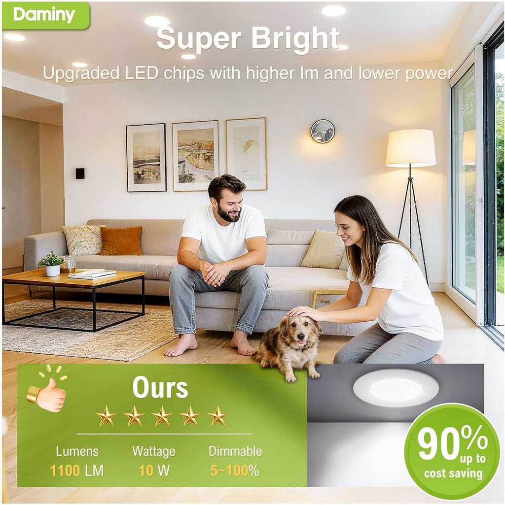 DAMINY 24 Pack 6 Inch LED Recessed Lighting with Junction Box,5CCT,Ultra-Thin Recessed Light,10W 1100LM, Dimmable Canless Wafer Ceiling Light, High Brightness