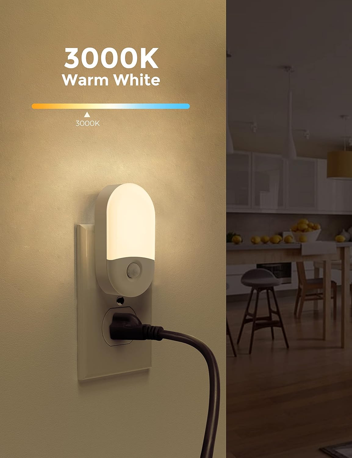 L LOHAS LED Motion Sensor Night Light, 2Pack, Motion Activated Night Light, Night Lights Plug into Wall Motion Sensor, 3000K Warm White, Adjustable Brightness 30/60LM, for Kids Adults Bathroom Bedroom