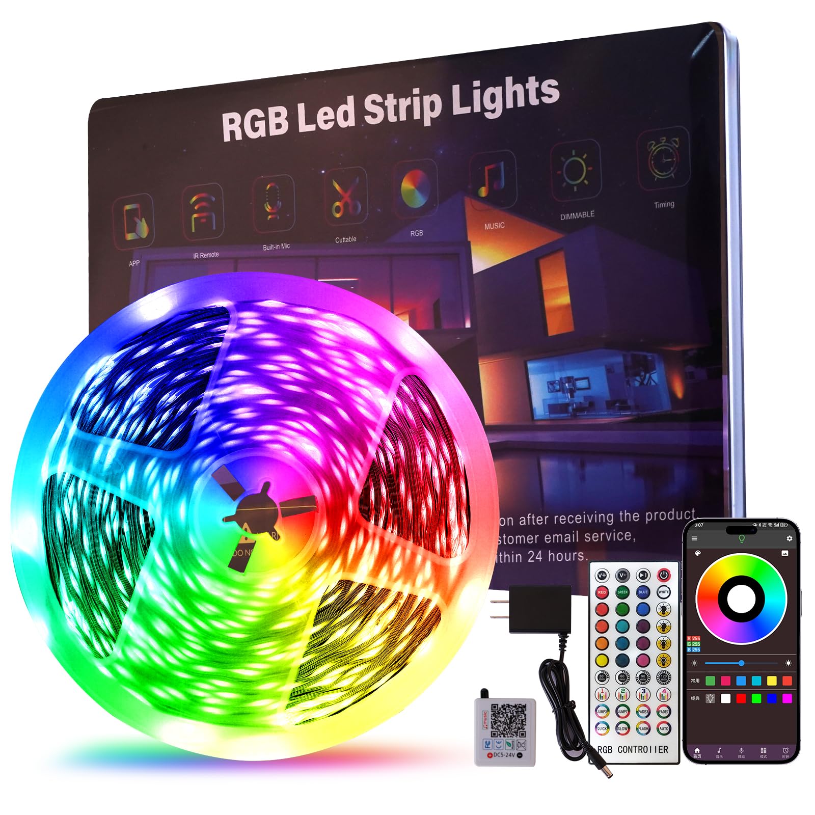 HBOWMDJIA Led Lights for Bedroom 200 FT (2 Rolls 100 FT), with Remote and Application Control RGB Color Changing LED Strip Lights, Music Synchronization, Used for Room, Family, Party Decoration