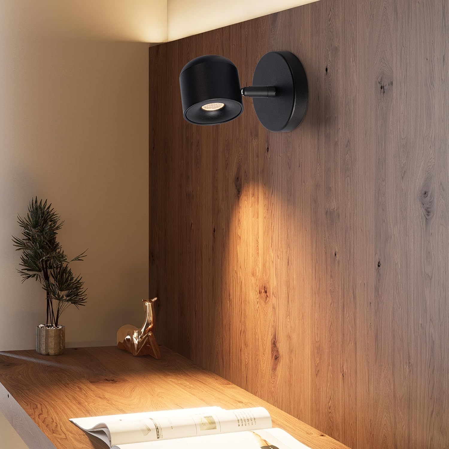 Aisilan Modern Adjustable Wall Sconce Bedside Wall Light Fixture Black LED Reading Light Ceiling Spot Light Warm White CRI 97