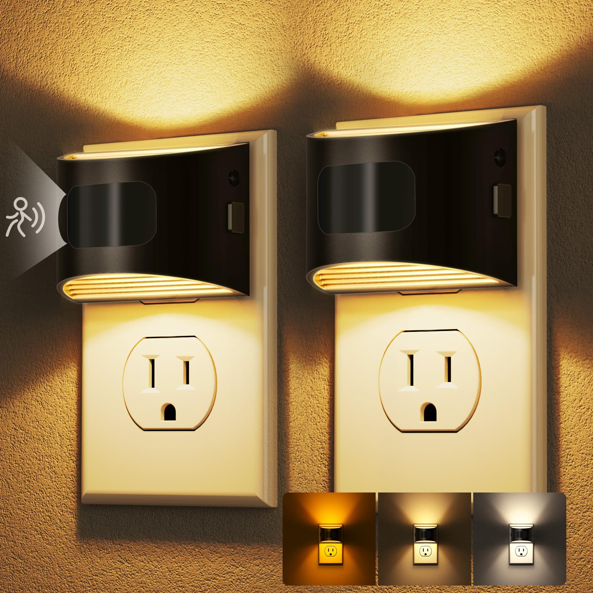 DORESshop LED Night Light[2 Pack], Night Lights Plug into Wall, 3 Mode Plug in Night Light with Motion Sensor, Dusk to Dawn Sensor, Nightlights for Adults, Bedroom, Bathroom, Hallway