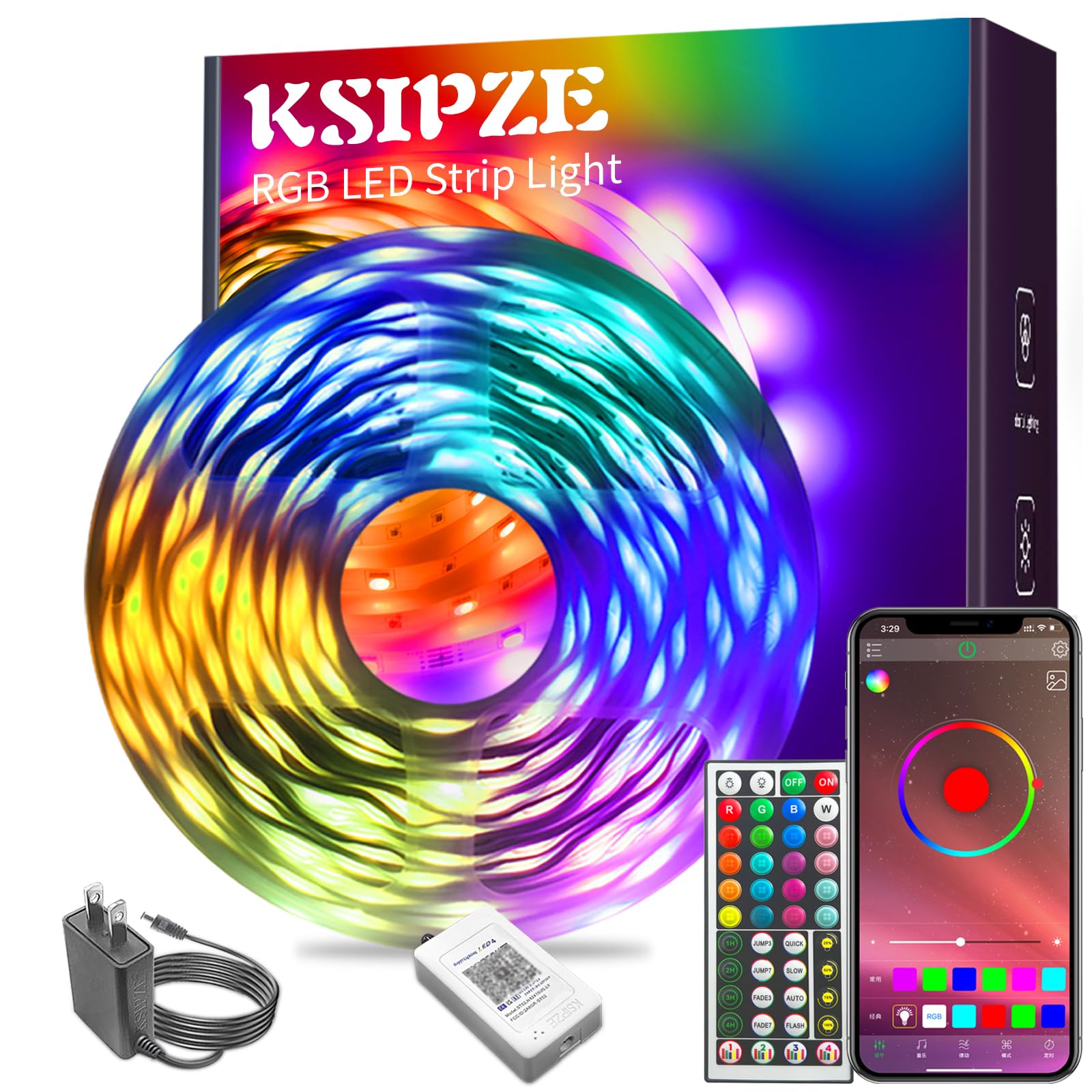 KSIPZE 100ft Led Strip Lights RGB Music Sync Color Changing Led Lights with Smart App Control Remote Led Lights for Bedroom Room Lighting Flexible Home Décor