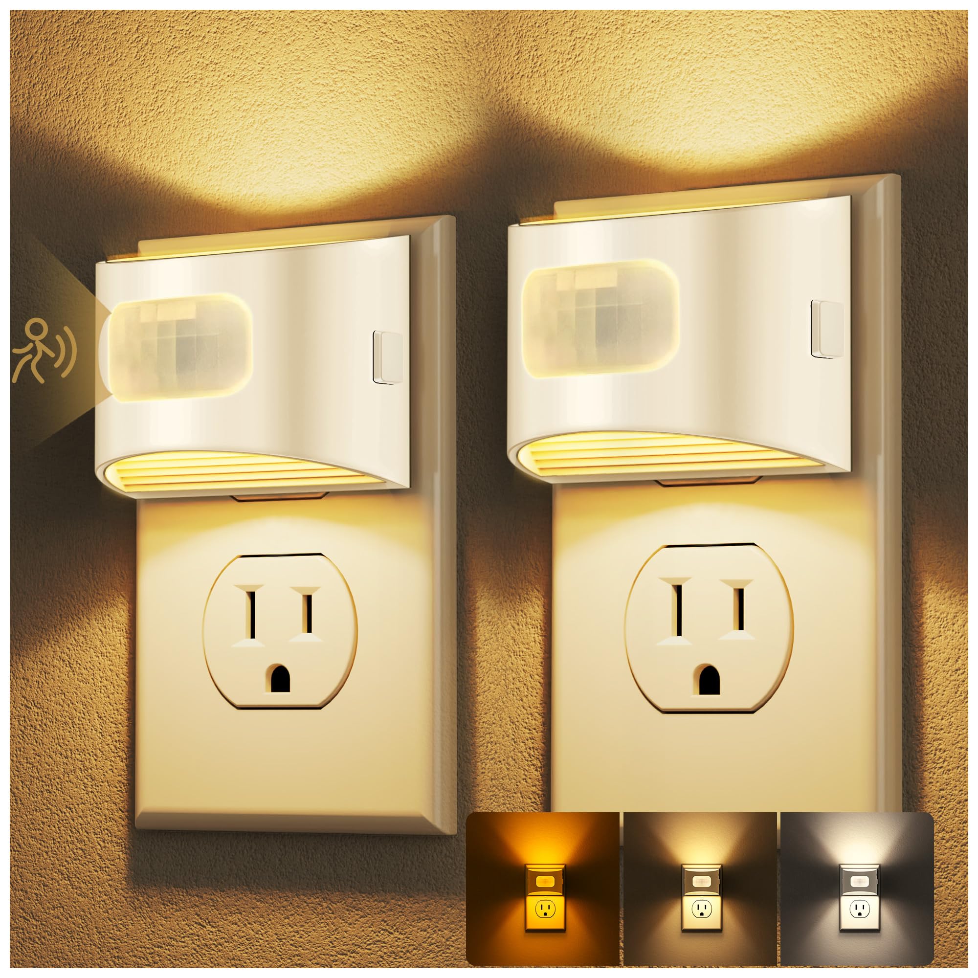 DORESshop LED Night Light[2 Pack], Night Lights Plug into Wall, 3 Mode Plug in Night Light with Motion Sensor, Dusk to Dawn Sensor, Nightlights for Adults, Bedroom, Bathroom, Hallway