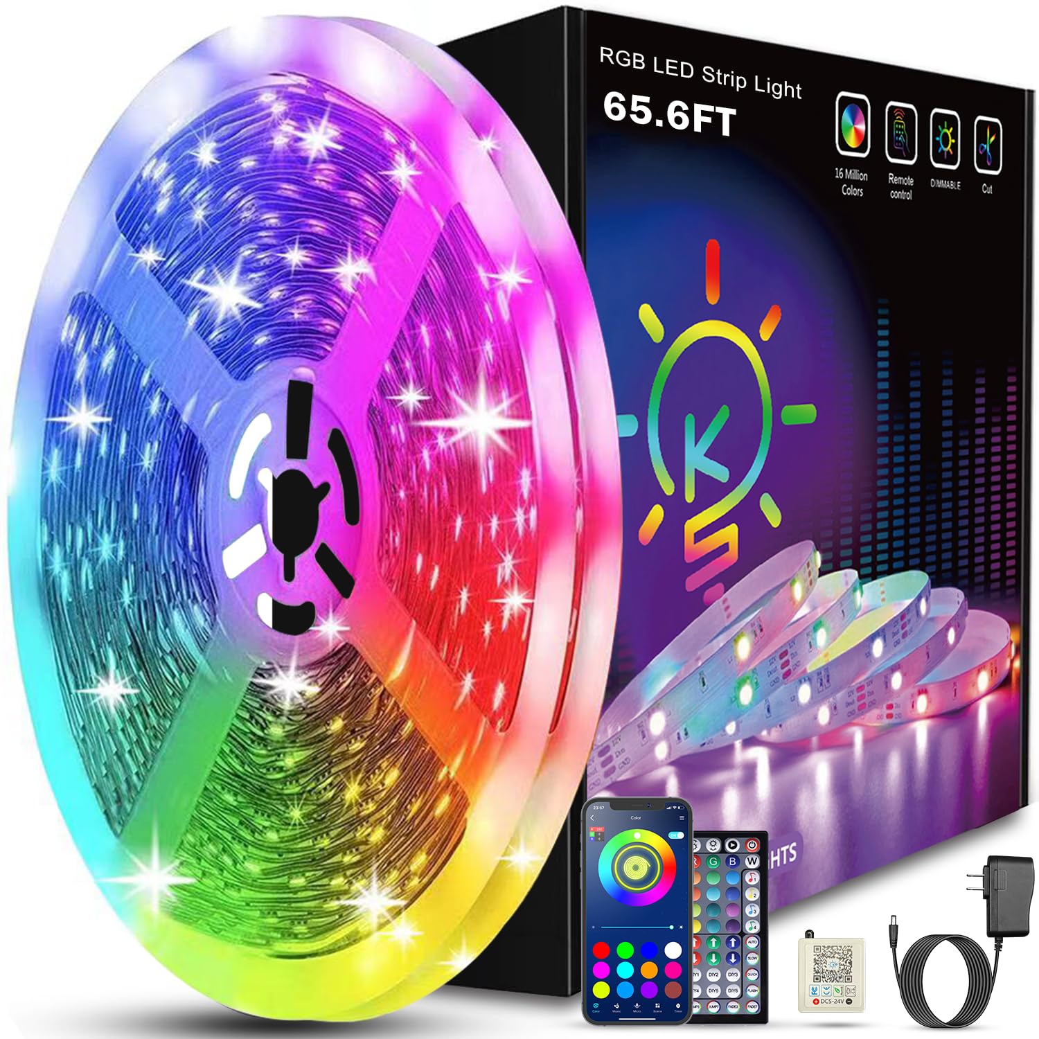 Keepsmile 100ft Led Strip Lights (2 Rolls of 50ft) Bluetooth Smart App Control Music Sync Color Changing RGB Led Light Strip with Remote,Led Lights for Bedroom Room Home Decor Party Festival