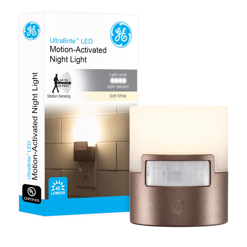 GE LED Motion Sensor Night Light, Plug into wall, 40 Lumens, Soft White, UL-Certified, Energy Efficient, Ideal Nightlight for Bedroom, Bathroom, Kitchen, Hallway, 46632, White, 2 Pack