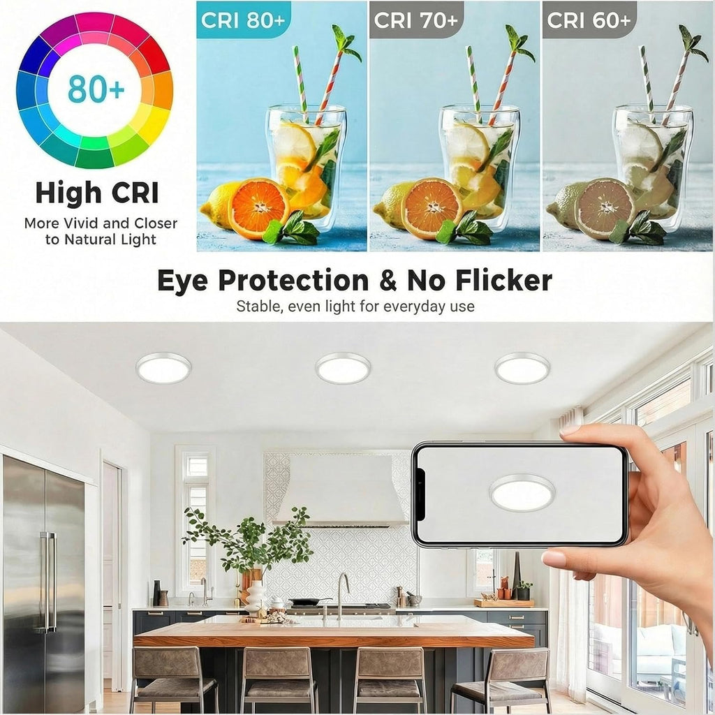 libtit 4Pack 7inch LED Flush Mount Ceiling Light, Dimmable & 5Color Temperatures (3000K-6500K), 15W Round Slim White Light Fixture for Closet Hallway Kitchen Bathroom Laundry