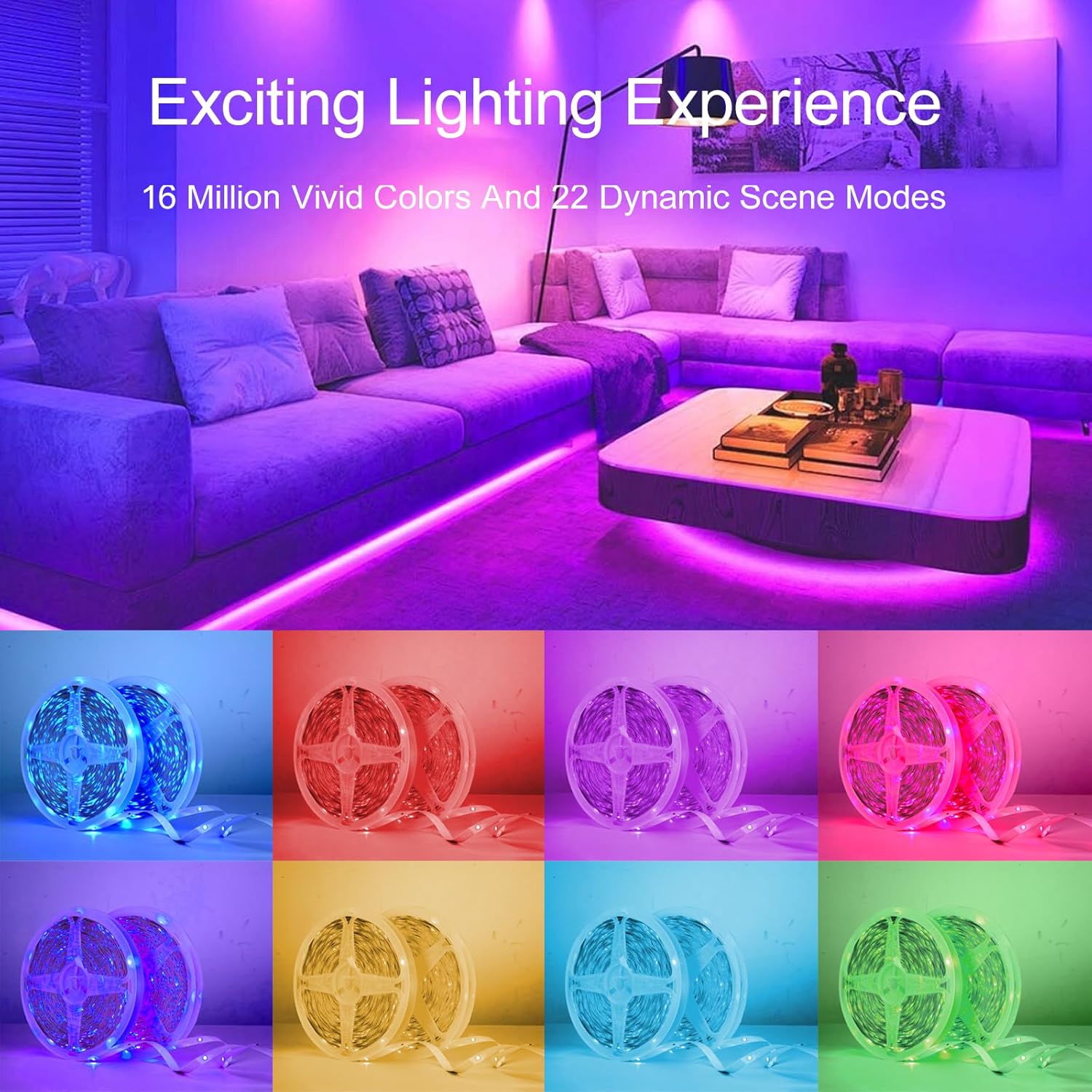 HBOWMDJIA Led Lights for Bedroom 200 FT (2 Rolls 100 FT), with Remote and Application Control RGB Color Changing LED Strip Lights, Music Synchronization, Used for Room, Family, Party Decoration